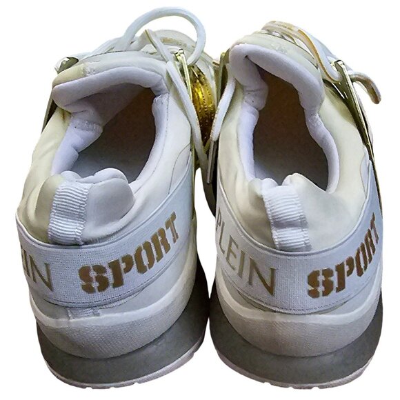 Philipp Plein Sport Women's White & Gold Sneakers Size 38 Mesh & Leather (No Box - Picture 4 of 10